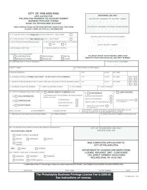 Philadelphia Business Privilege License Application