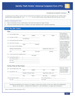Identity Theft Victims ' Universal Complaint Form (FTC) - theiacp