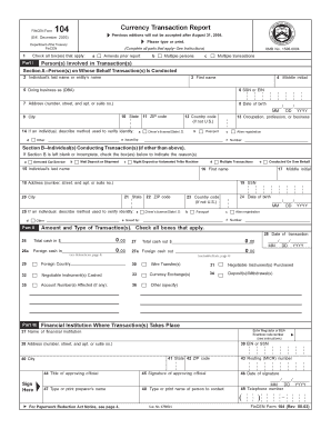 FinCEN Form 104 Currency Transaction Report