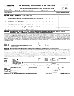 IRS Form 8453-PE 2012