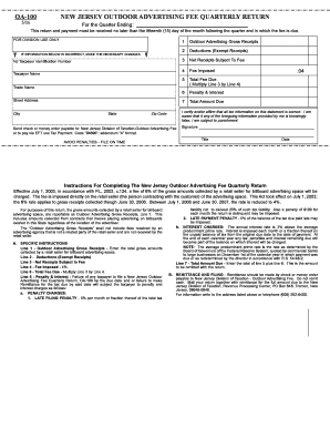 New Jersey Outdoor Advertising Fee Quarterly Return