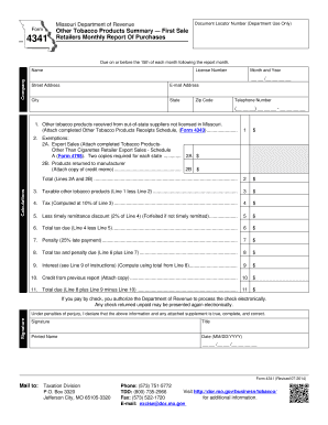 Missouri Other Tobacco Products Summary Form 4341