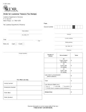 Louisiana Tobacco Tax Stamps Order Form