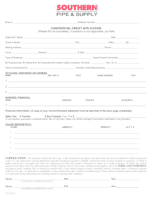 Loss and profit statement template - southern pipe credit applicationcom form