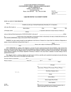 Fillable Online ksrevenue ld 400 surety bond form Fax ...