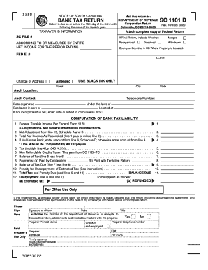 South Carolina Bank Tax Return Form SC1101 B