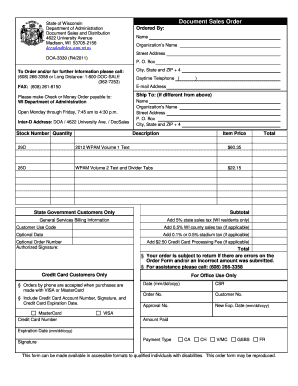 Wisconsin Sales Order Form