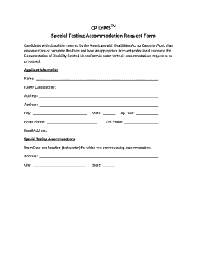 Special Testing Accommodation Request Form