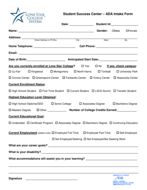 Student Success Center ADA Intake Form