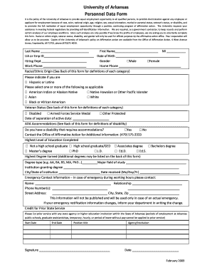 University of Arkansas Personnel Data Form - hr uark