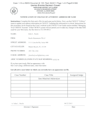 Notification of Change of Attorney Address or Name