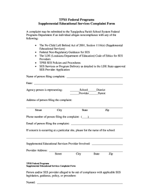 SES Complaint Form for WSMS - Tangipahoa Parish Schools - tangischools