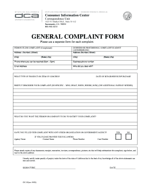 California General Complaint Form