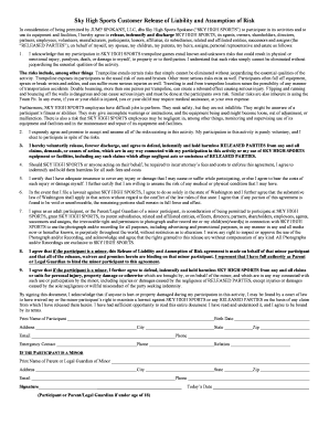 Tanning release form - sky high sports waiver