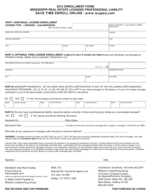 Mississippi Real Estate Licensee Professional Liability Enrollment Form