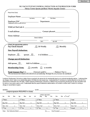 Dougherty county school system payroll - FACULTY/STAFF PAYROLL DEDUCTION AUTHORIZATION FORM - fitrec northwestern