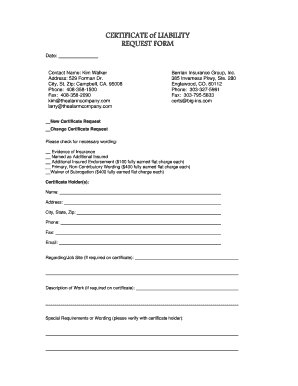 Certificate of Liability Request Form