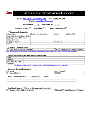 Request for Certificates of Insurance