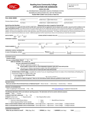 Reading Area Community College Application for Admission