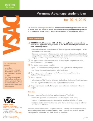Vermont Advantage Student Loan Application