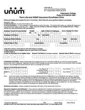 Term Life and AD&D Insurance Enrollment Form