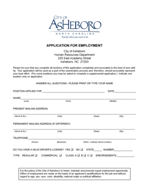 City of Asheboro Employment Application