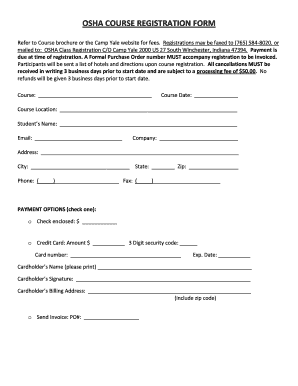 OSHA COURSE REGISTRATION FORM