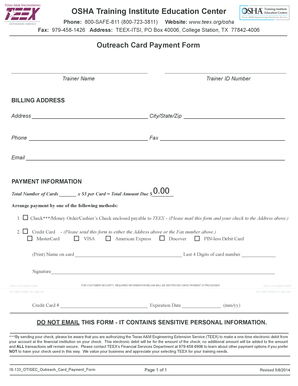 OSHA Outreach Card Payment Form