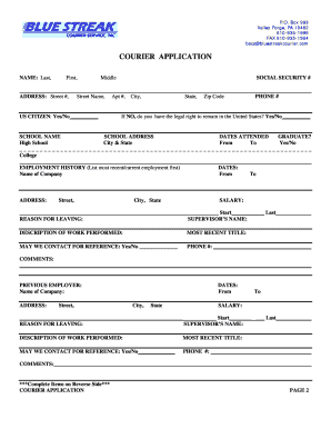 EMPLOYMENT APPLICATION - Blue Streak Courier Service