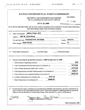 Kansas Candidate Receipts and Expenditures Report