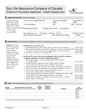 Sun Life Evidence of Insurability Application