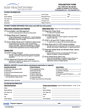 Sleep Study Requisition Form