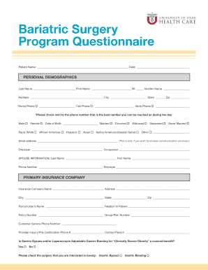 Bariatric Surgery Program Questionnaire
