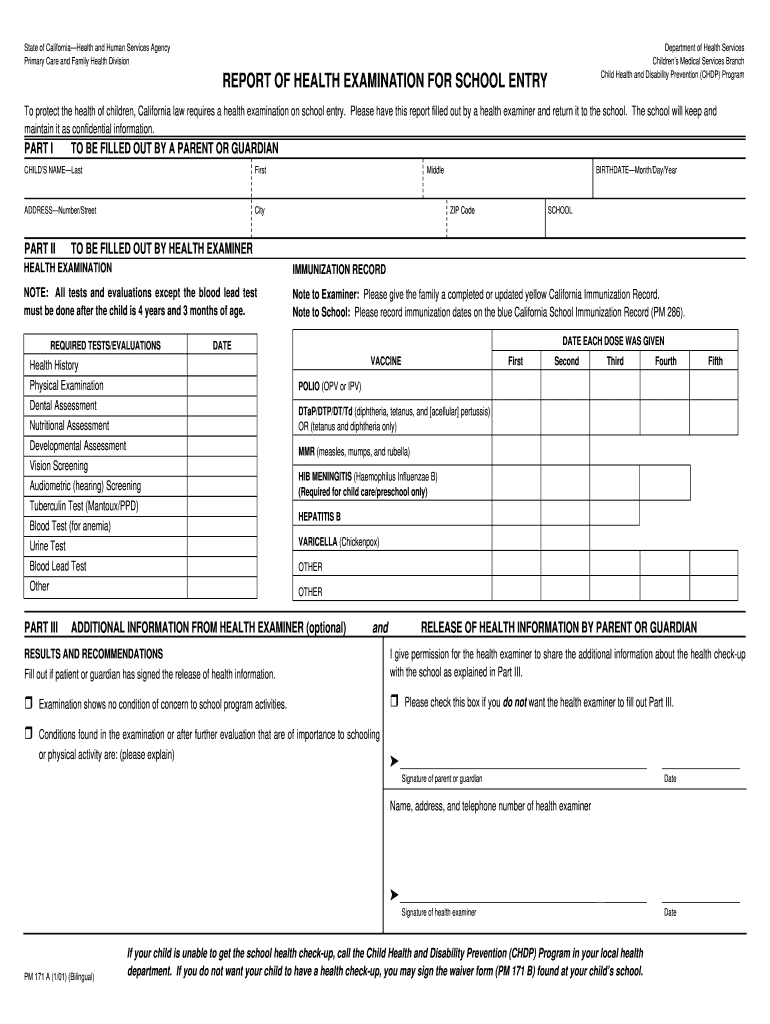 report of health examination for school entry Preview on Page 1.