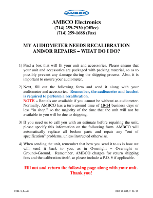 Audiometer Recalibration Form
