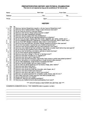 Preparticipation History and Physical Examination Form