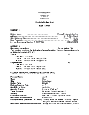 Material Safety Data Sheet for Thinner #281
