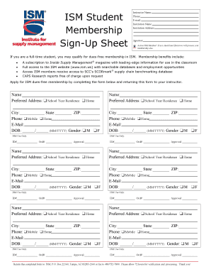 ISM Student Membership Sign-up Sheet - Revised Nov. 18, 2010 - ism