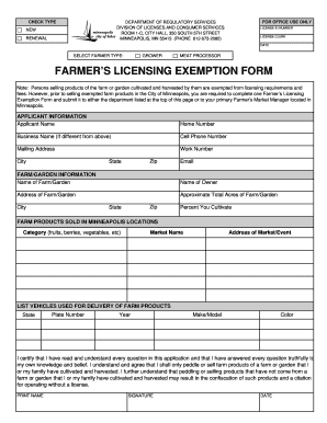 minneapolis farmers licensing exemption form