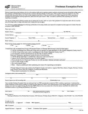 Freshman Exemption Form