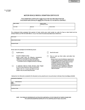 MOTOR VEHICLE RENTAL EXEMPTION CERTIFICATE - tamuk