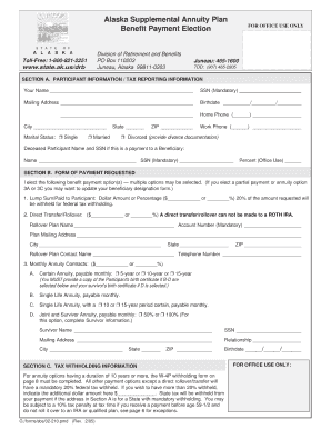 Alaska Supplemental Annuity Plan Benefit Payment Election