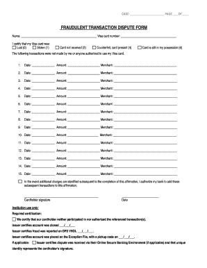 Fraudulent Transaction Dispute Form