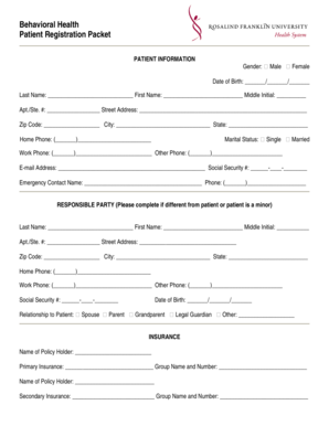 Behavioral Health Patient Registration Form