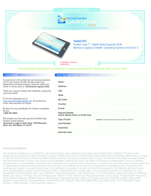 Tablet Redemption Certificate