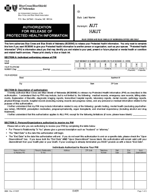 Blue Cross and Blue Shield of Nebraska Authorization for Release of Protected Health Information
