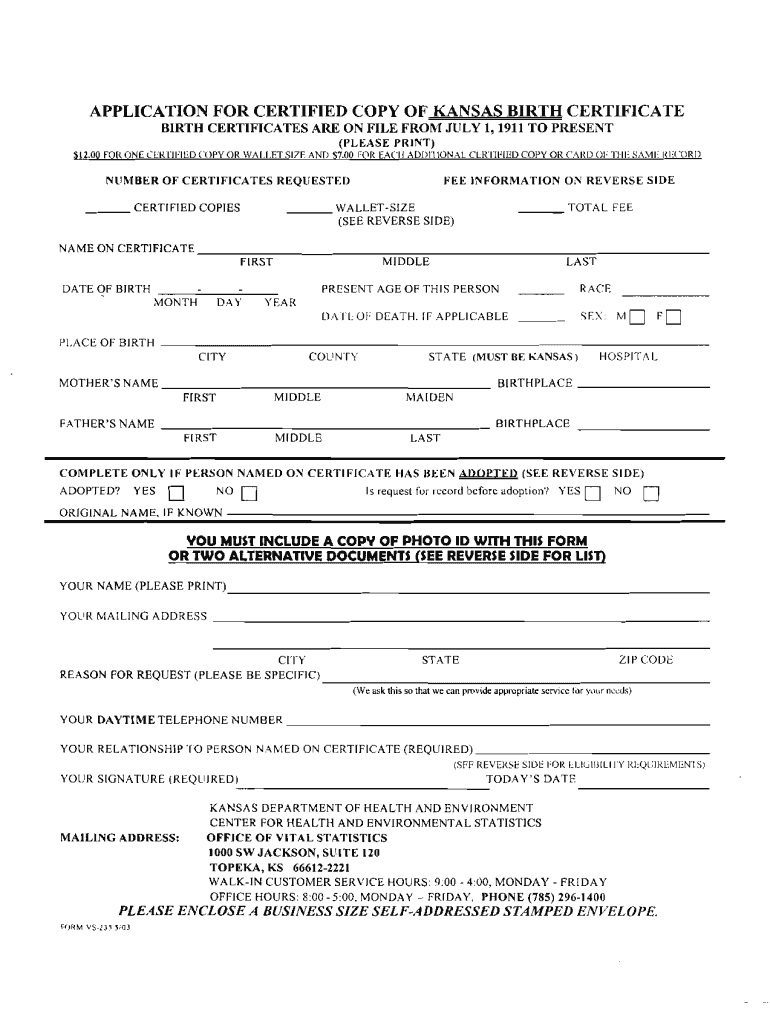 APPLICATION FOR CERTIFIED COPY OF KANSAS BIRTH - wycokck Preview on Page 1