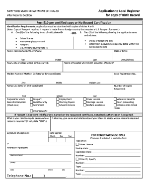 Application to Local Registrar for Copy of Birth Record - cityofolean