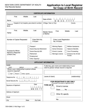 New York Birth Record Application