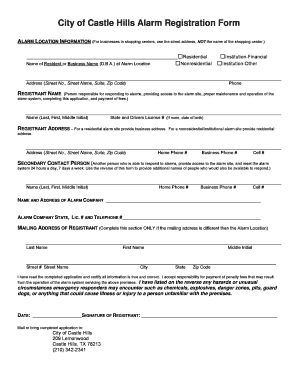 Alarm Registration Form - City of Castle Hills , Texas